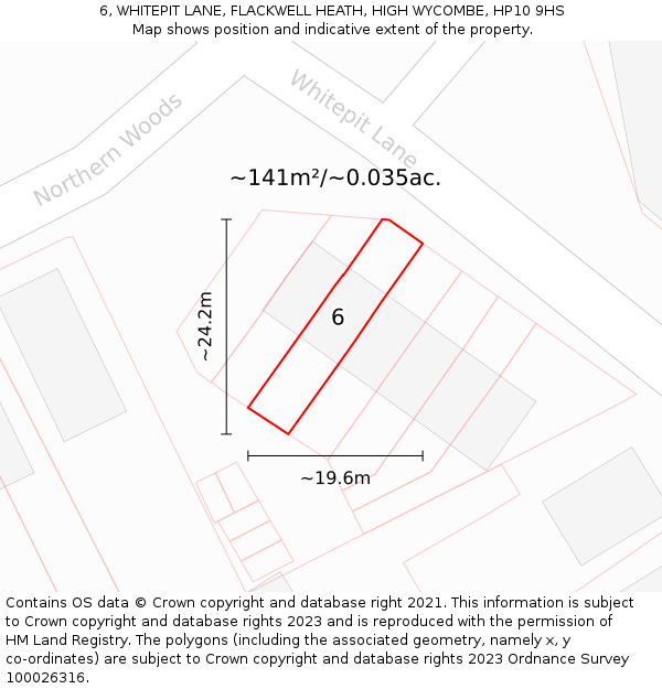 6, WHITEPIT LANE, FLACKWELL HEATH, HIGH WYCOMBE, HP10 9HS: Plot and title map