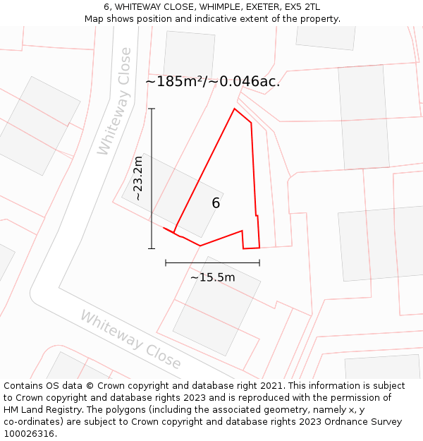 6, WHITEWAY CLOSE, WHIMPLE, EXETER, EX5 2TL: Plot and title map