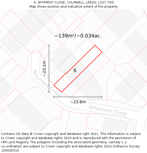 6, WHYMENT CLOSE, CHURWELL, LEEDS, LS27 7GG: Plot and title map