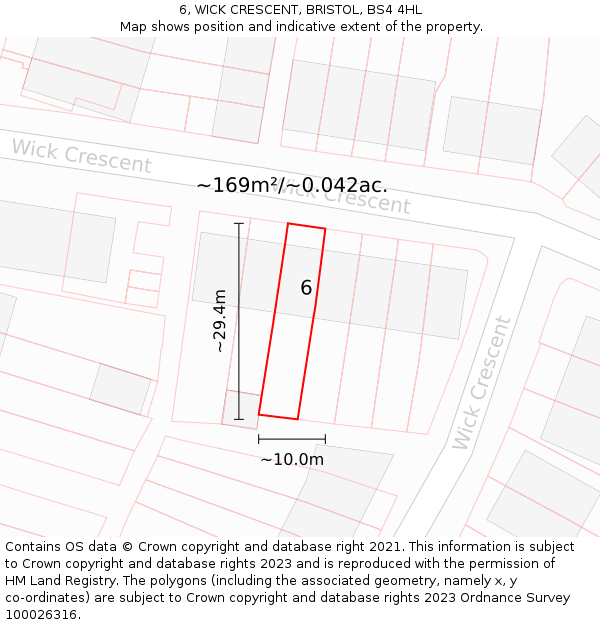 6, WICK CRESCENT, BRISTOL, BS4 4HL: Plot and title map