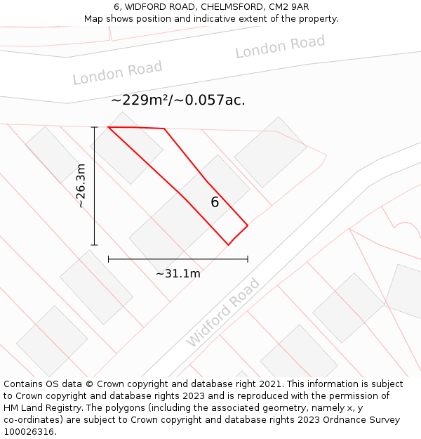 6, WIDFORD ROAD, CHELMSFORD, CM2 9AR: Plot and title map