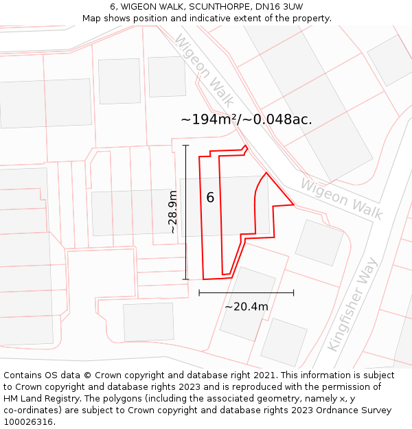 6, WIGEON WALK, SCUNTHORPE, DN16 3UW: Plot and title map