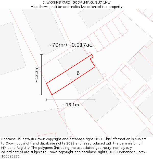 6, WIGGINS YARD, GODALMING, GU7 1HW: Plot and title map