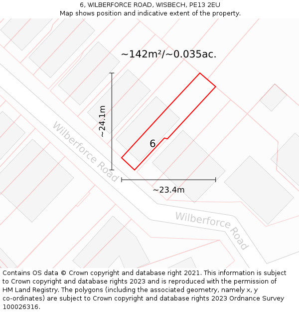 6, WILBERFORCE ROAD, WISBECH, PE13 2EU: Plot and title map