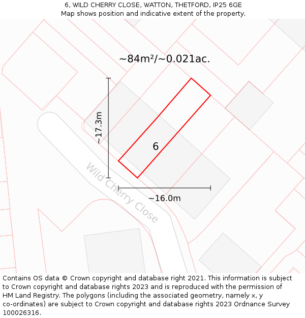 6, WILD CHERRY CLOSE, WATTON, THETFORD, IP25 6GE: Plot and title map