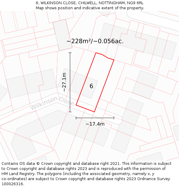 6, WILKINSON CLOSE, CHILWELL, NOTTINGHAM, NG9 6RL: Plot and title map