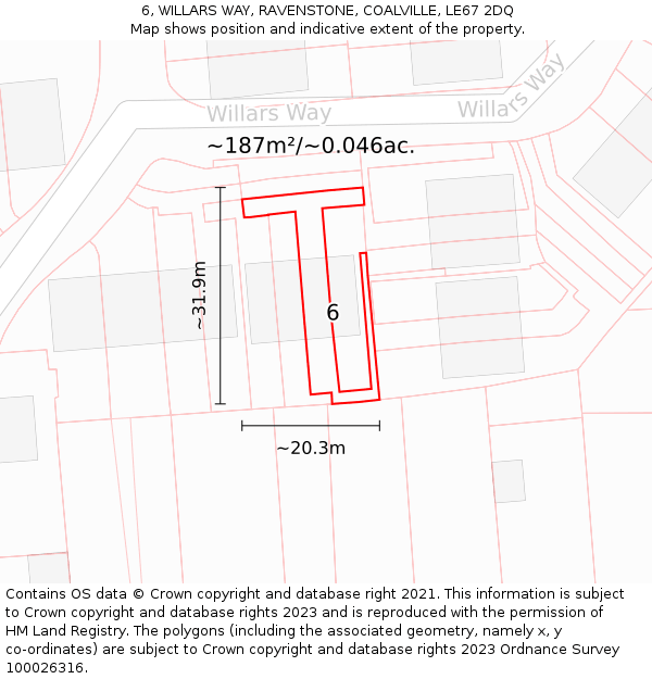 6, WILLARS WAY, RAVENSTONE, COALVILLE, LE67 2DQ: Plot and title map