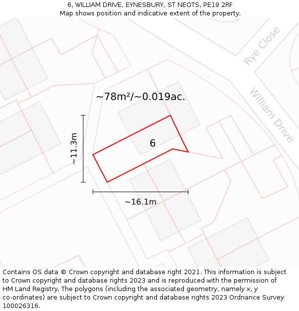 6, WILLIAM DRIVE, EYNESBURY, ST NEOTS, PE19 2RF: Plot and title map