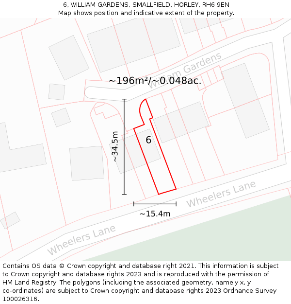 6, WILLIAM GARDENS, SMALLFIELD, HORLEY, RH6 9EN: Plot and title map