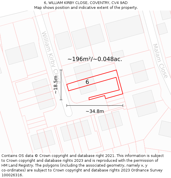 6, WILLIAM KIRBY CLOSE, COVENTRY, CV4 9AD: Plot and title map