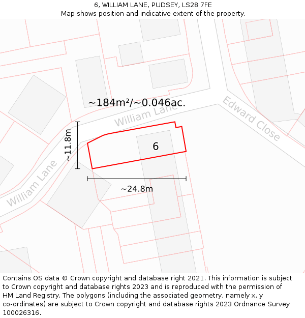 6, WILLIAM LANE, PUDSEY, LS28 7FE: Plot and title map