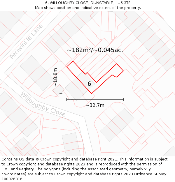 6, WILLOUGHBY CLOSE, DUNSTABLE, LU6 3TF: Plot and title map