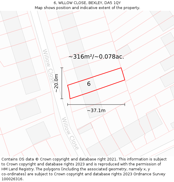 6, WILLOW CLOSE, BEXLEY, DA5 1QY: Plot and title map