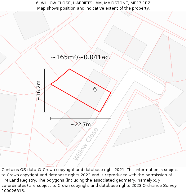 6, WILLOW CLOSE, HARRIETSHAM, MAIDSTONE, ME17 1EZ: Plot and title map