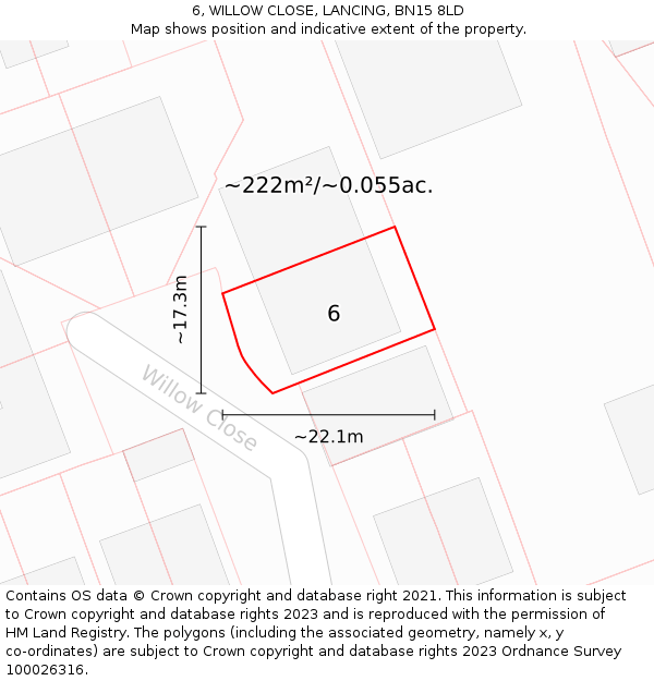 6, WILLOW CLOSE, LANCING, BN15 8LD: Plot and title map
