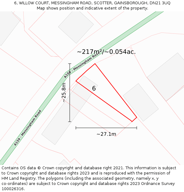 6, WILLOW COURT, MESSINGHAM ROAD, SCOTTER, GAINSBOROUGH, DN21 3UQ: Plot and title map