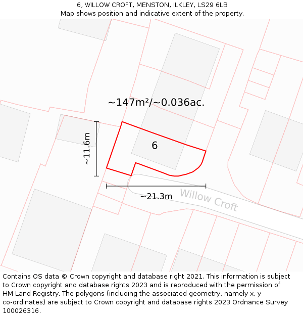 6, WILLOW CROFT, MENSTON, ILKLEY, LS29 6LB: Plot and title map