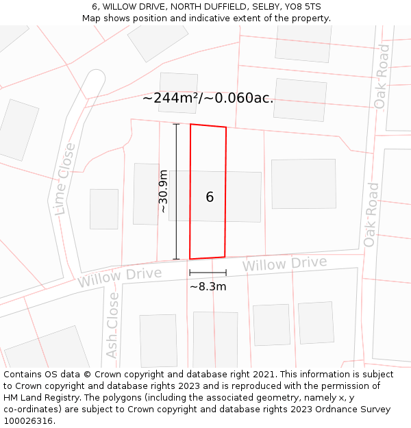 6, WILLOW DRIVE, NORTH DUFFIELD, SELBY, YO8 5TS: Plot and title map
