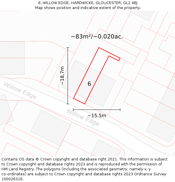 6, WILLOW EDGE, HARDWICKE, GLOUCESTER, GL2 4BJ: Plot and title map