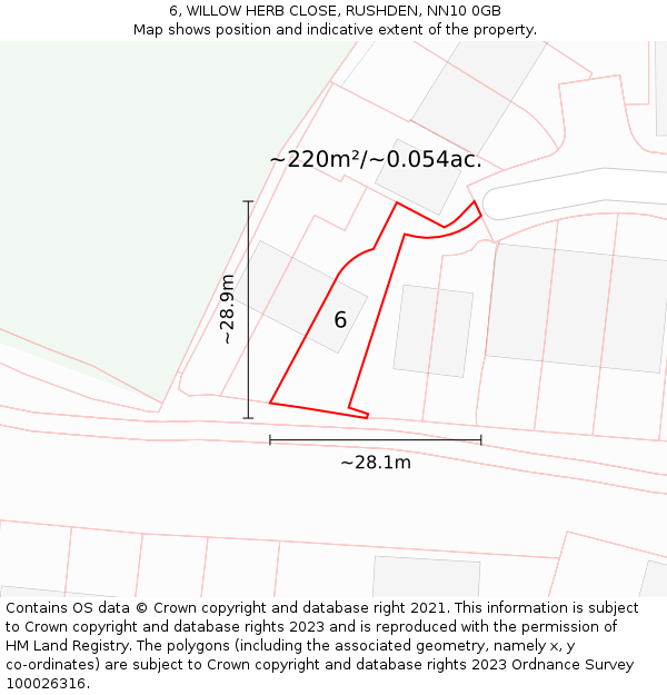 6, WILLOW HERB CLOSE, RUSHDEN, NN10 0GB: Plot and title map