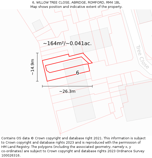 6, WILLOW TREE CLOSE, ABRIDGE, ROMFORD, RM4 1BL: Plot and title map