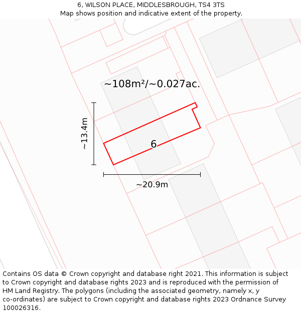 6, WILSON PLACE, MIDDLESBROUGH, TS4 3TS: Plot and title map