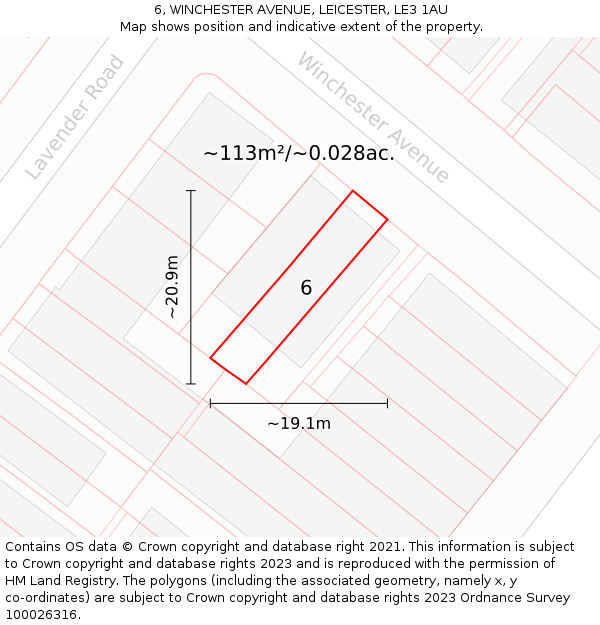 6, WINCHESTER AVENUE, LEICESTER, LE3 1AU: Plot and title map