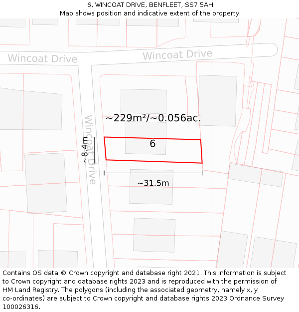 6, WINCOAT DRIVE, BENFLEET, SS7 5AH: Plot and title map