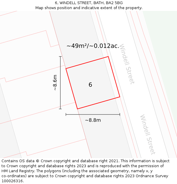 6, WINDELL STREET, BATH, BA2 5BG: Plot and title map