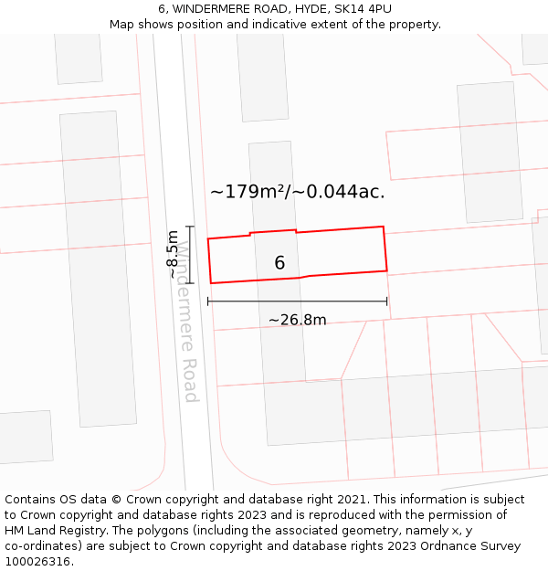 6, WINDERMERE ROAD, HYDE, SK14 4PU: Plot and title map