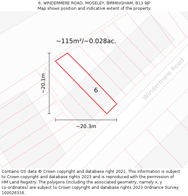 6, WINDERMERE ROAD, MOSELEY, BIRMINGHAM, B13 9JP: Plot and title map