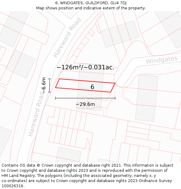 6, WINDGATES, GUILDFORD, GU4 7DJ: Plot and title map