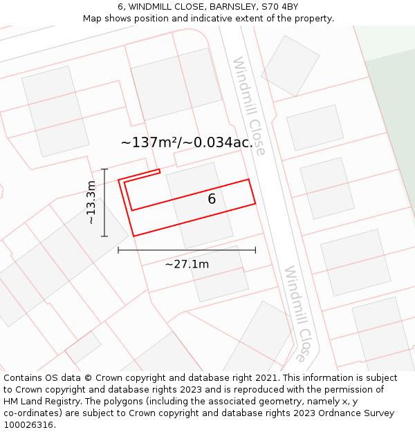 6, WINDMILL CLOSE, BARNSLEY, S70 4BY: Plot and title map