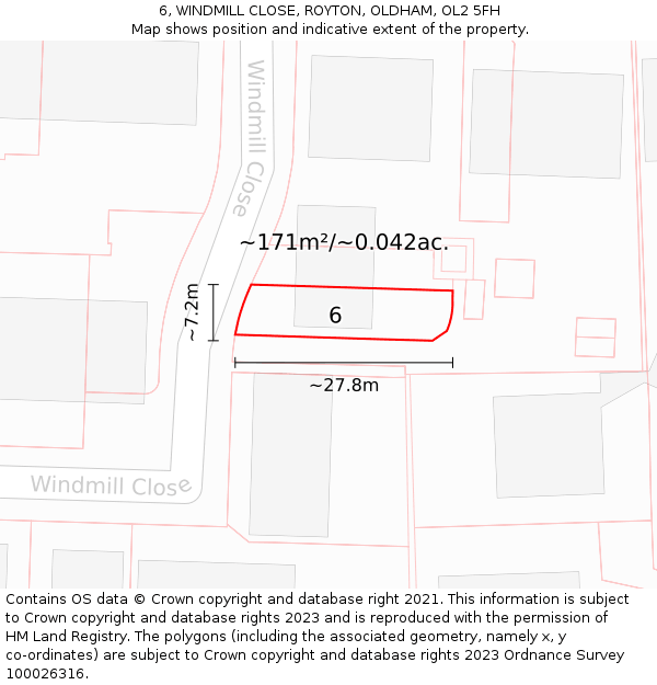 6, WINDMILL CLOSE, ROYTON, OLDHAM, OL2 5FH: Plot and title map