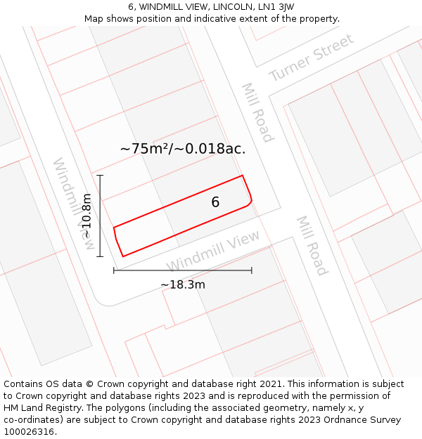6, WINDMILL VIEW, LINCOLN, LN1 3JW: Plot and title map