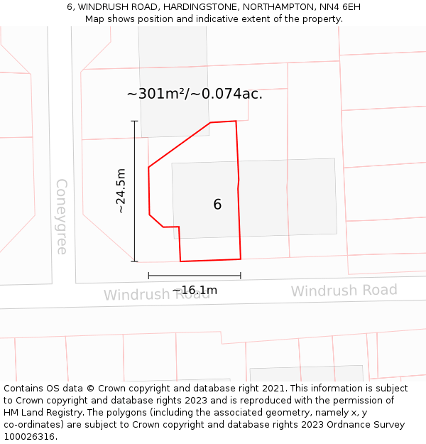 6, WINDRUSH ROAD, HARDINGSTONE, NORTHAMPTON, NN4 6EH: Plot and title map