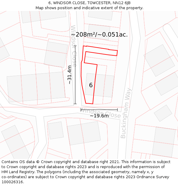 6, WINDSOR CLOSE, TOWCESTER, NN12 6JB: Plot and title map