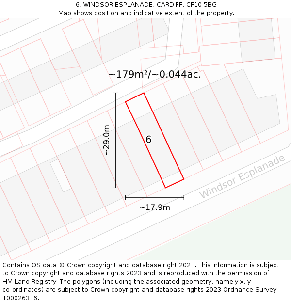 6, WINDSOR ESPLANADE, CARDIFF, CF10 5BG: Plot and title map