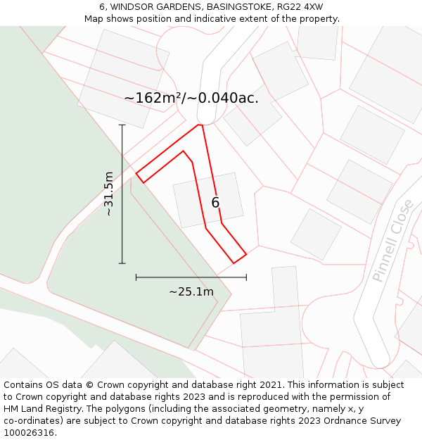6, WINDSOR GARDENS, BASINGSTOKE, RG22 4XW: Plot and title map