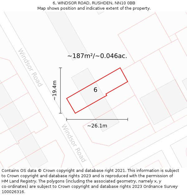 6, WINDSOR ROAD, RUSHDEN, NN10 0BB: Plot and title map
