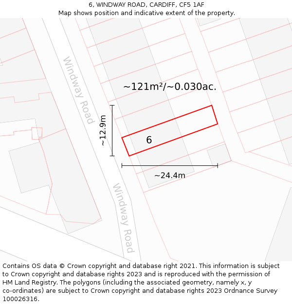 6, WINDWAY ROAD, CARDIFF, CF5 1AF: Plot and title map