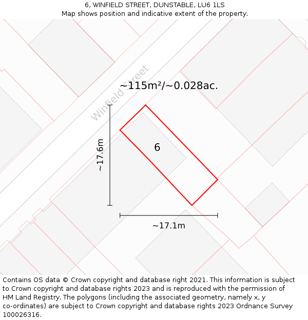 6, WINFIELD STREET, DUNSTABLE, LU6 1LS: Plot and title map
