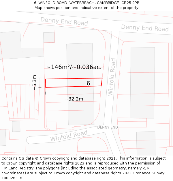 6, WINFOLD ROAD, WATERBEACH, CAMBRIDGE, CB25 9PR: Plot and title map