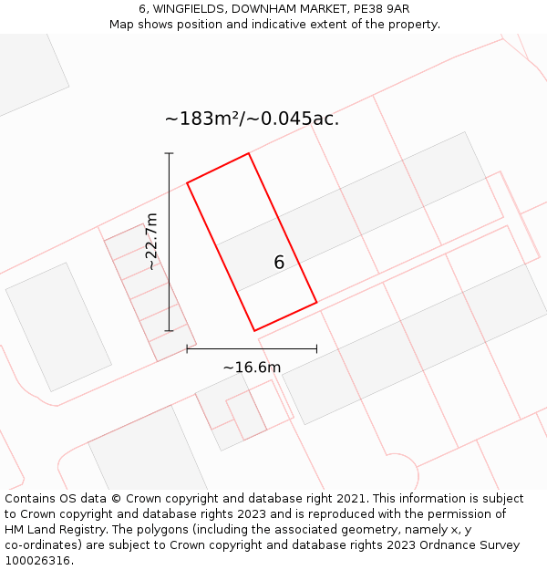 6, WINGFIELDS, DOWNHAM MARKET, PE38 9AR: Plot and title map