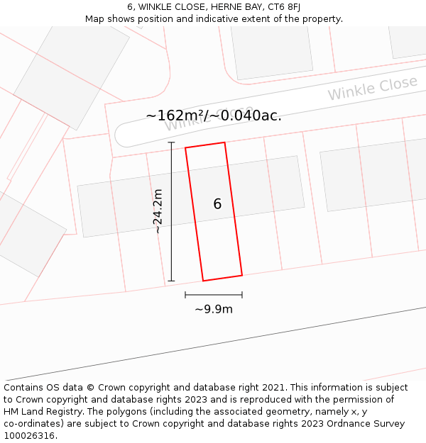 6, WINKLE CLOSE, HERNE BAY, CT6 8FJ: Plot and title map