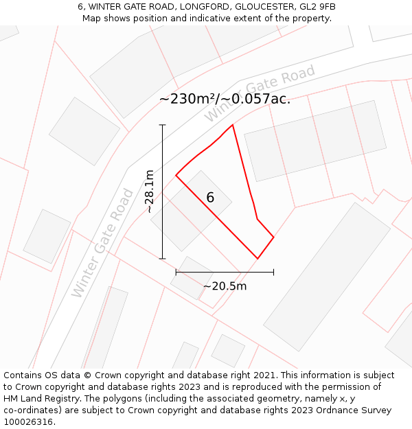 6, WINTER GATE ROAD, LONGFORD, GLOUCESTER, GL2 9FB: Plot and title map