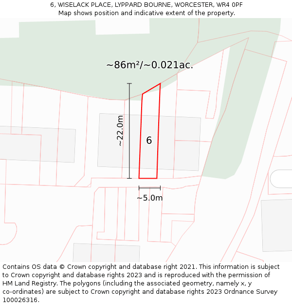 6, WISELACK PLACE, LYPPARD BOURNE, WORCESTER, WR4 0PF: Plot and title map