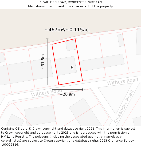 6, WITHERS ROAD, WORCESTER, WR2 4AG: Plot and title map