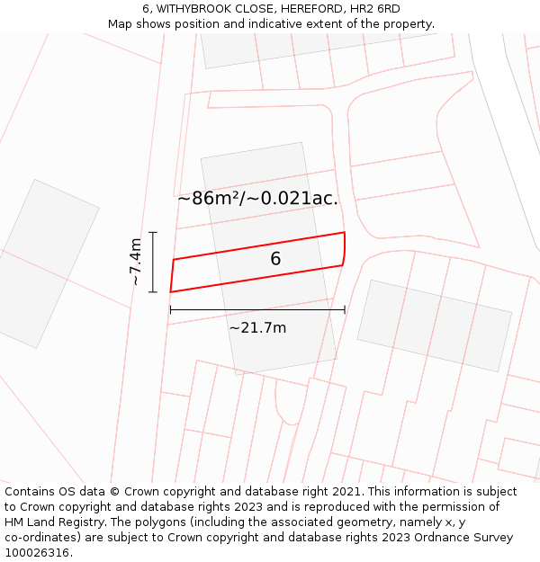 6, WITHYBROOK CLOSE, HEREFORD, HR2 6RD: Plot and title map