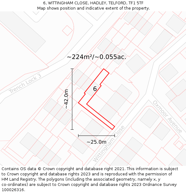 6, WITTINGHAM CLOSE, HADLEY, TELFORD, TF1 5TF: Plot and title map